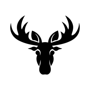 Black silhouette of a moose head with large antlers against a plain white background, perfect for wildlife-themed designs and nature projects