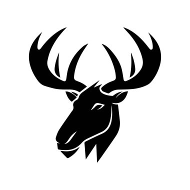 Black Silhouette of a Majestic Moose Head with Antlers on a Simple Background for Nature and Wildlife Illustrations