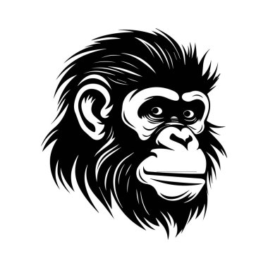 Detailed Illustration of a Monkey Face with Prominent Features in a Bold Black and White Style