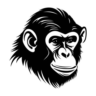 Bold Black and White Illustration of a Thoughtful Monkey Face with Detailed Features and Expressive Eyes for Creative Projects
