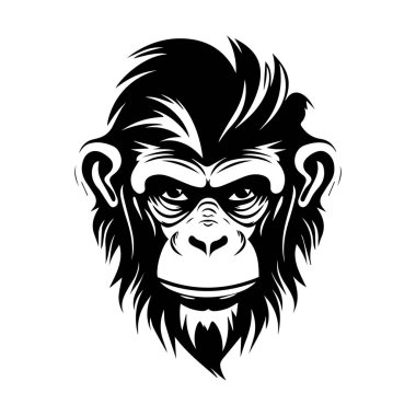 Bold and Striking Black and White Illustration of a Gorilla Face with Detailed Fur and Intense Expression