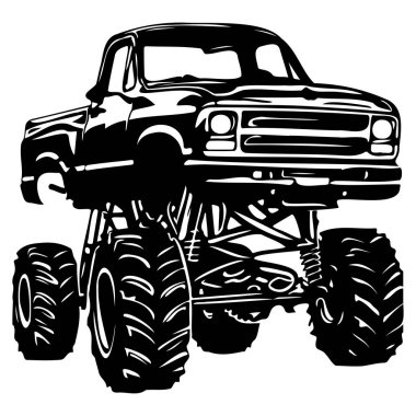 Classic Monster Truck Silhouette with Large Tires and Elevated Chassis for Off-Road Adventures