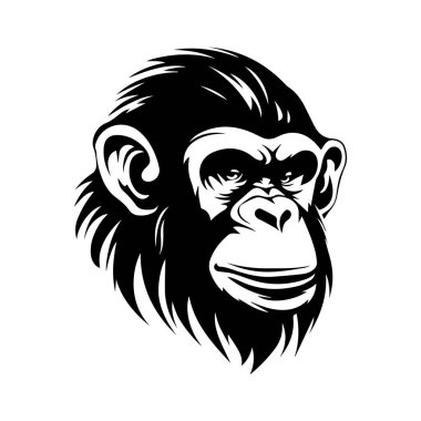 Creative Black and White Illustration of a Monkey Head with Bold Features and Unique Expression for Artistic and Design Projects
