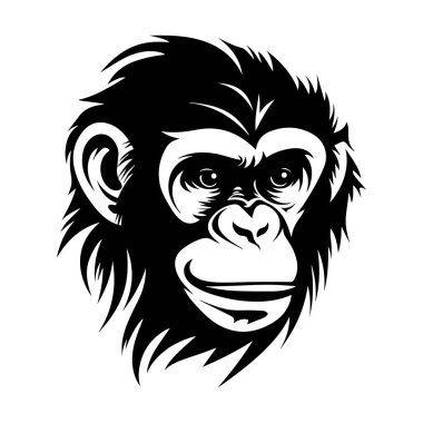 Black and White Illustration of a Cheerful Gorilla with Wild Hair and Playful Expression for Creative Design Use