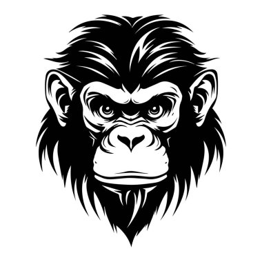Detailed Illustration of a Gorilla Face with Bold Features and Intense Expression for Creative Projects and Media Usage