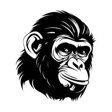 Detailed illustration of a gorilla head with expressive features and distinct fur texture designed for educational and creative purposes