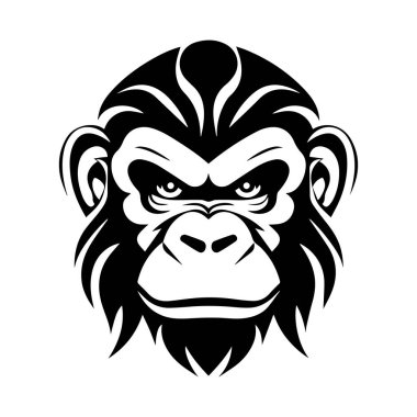 Bold and Fierce Gorilla Head Illustration in Black and White for Wildlife and Nature Themes