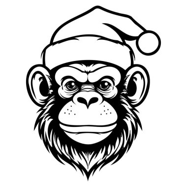 Artistic Illustration of a Monkey Wearing a Santa Hat with Detailed Features and Expressions for Holiday Themes and Designs