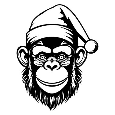 Cute monkey wearing a Santa hat with a cheerful expression perfect for holiday-themed designs and festive graphic illustrations