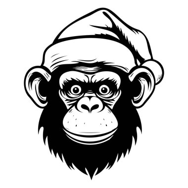 Cute Christmas Monkey Wearing Santa Hat, Festive Illustration of Jungle Animal with Playful Expression Perfect for Holiday Themes and Decorations