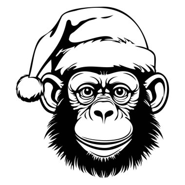 Merry Monkey Wearing Santa Hat, Cute Holiday Animal Illustration for Christmas Celebrations and Seasonal Decorations, Fun and Cheerful Design