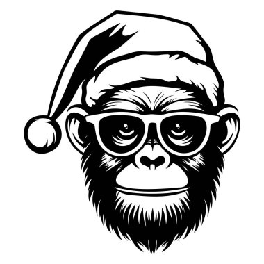 Festive and Cool Monkey Wearing Santa Hat and Sunglasses with Unique Style for Holiday and Christmas Themes