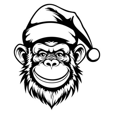 Festive Monkey Character with Santa Hat Featuring Bold Lines and Cartoonish Style for Holiday Cheer and Fun Design Elements