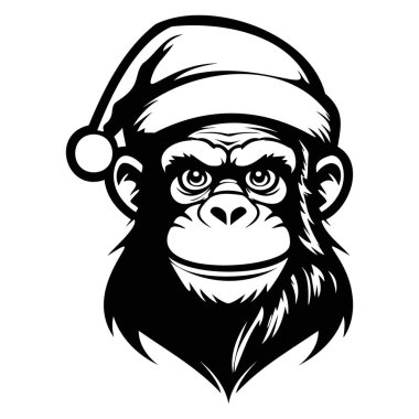 Adventurous Monkey Wearing Santa Hat for Holiday Celebrations and Festive Events in a Black and White Design