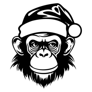 A festive monkey wearing a Santa hat with an expressive face showing personality and charm, perfect for holiday-themed designs and artwork.
