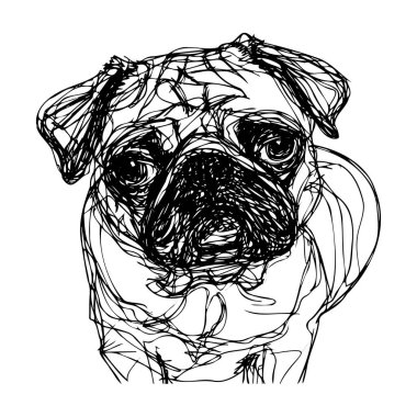 Artistic Line Drawing of a Pug Dog with Unique Abstract Features in Minimalist Style