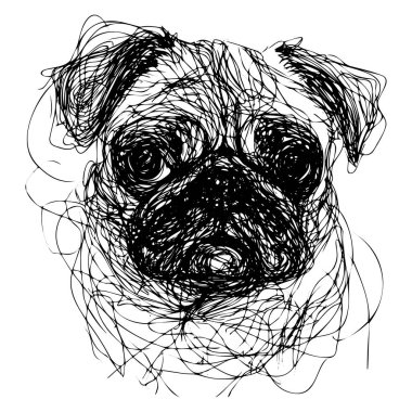 Creative line art illustration of a pug dog with expressive eyes and intricate details, perfect for pet lovers and artistic designs