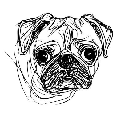 Intricate Line Art Illustration of a Playful Pug Dog with Unique Sketch Style