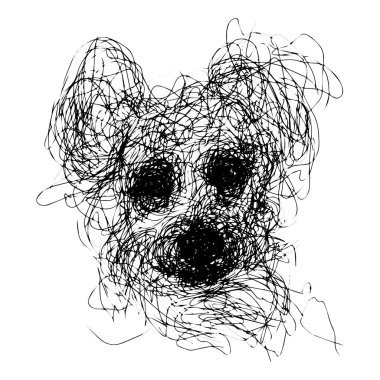Abstract line drawing of a playful dog, capturing the essence of a furry companion with tangled lines and a whimsical artistic touch