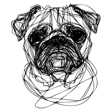 Abstract Line Art Illustration of a Pug Dog in Monochrome Style for Creative and Modern Design Projects