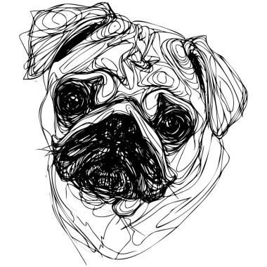 Abstract Line Art of a Pug in Black and White, Artistic Representation of a Dog, Minimalist Design for Pet Lovers and Art Enthusiasts