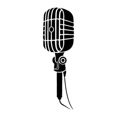 Vintage microphone silhouette with detailed grill pattern, ideal for music, broadcasting, and retro-themed projects showcasing audio equipment