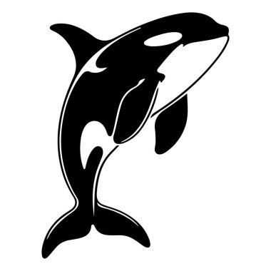 Black and White Silhouette of an Orca Whale Leaping Above Water, Ideal for Marine Conservation and Wildlife Illustrations