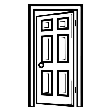Simple Outline of an Open Door with Classic Design, Suitable for Illustrations, Backgrounds, and Conceptual Artwork Related to Entryways and Opportunities