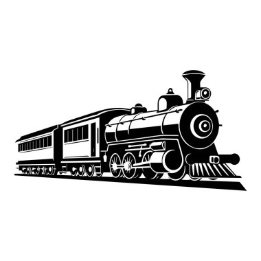 Vintage steam locomotive illustration with classic train cars, isolated on white background, perfect for retro transportation and railway projects