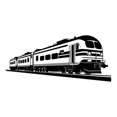 Black and white silhouette of a vintage train traveling on railway tracks, showcasing classic locomotive design and retro charm for artistic projects