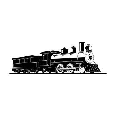 Vintage steam locomotive illustration on a white background, showcasing classic train design and intricate details for historical transportation art