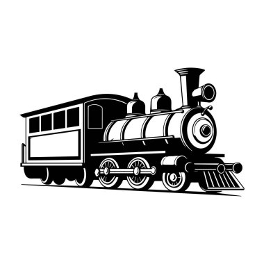 Classic Black and White Vintage Locomotive Steam Train Artwork for Retro Transportation Themes