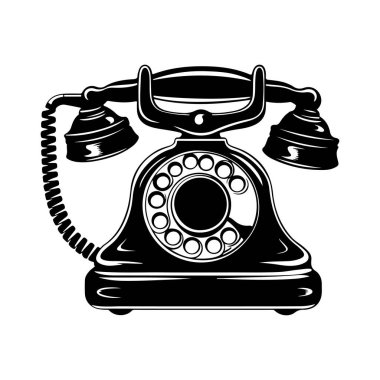 Vintage Black Rotary Telephone Icon on White Background for Retro Design and Nostalgic Themes