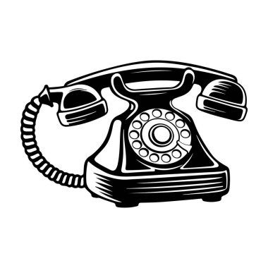 Vintage Rotary Phone Illustration in Black and White Style for Retro Design and Nostalgic Themes