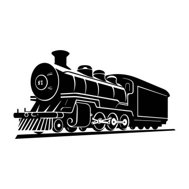 Vintage Steam Locomotive Illustration in Black and White Style for Retro Transportation Themes and Designs