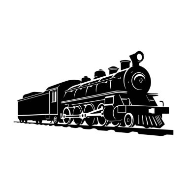 Vintage Locomotive Silhouette with Classic Train Cars in Elegant Black and White Design for Retro-Inspired Artwork and Rail Enthusiast Projects