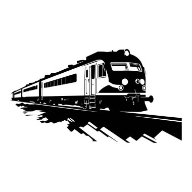 Vintage Train Illustration Depicting a Streamlined Locomotive in Black and White on Tracks for Artistic and Nostalgic Themes