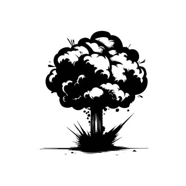 Dramatic Explosion with Smoke Clouds and Debris in Black and White Artistic Style for Dynamic Illustrative Projects