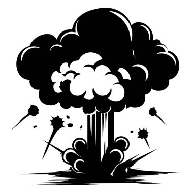 Dramatic Black and White Explosion with Billowing Clouds and Flashes in a Bold Art Style