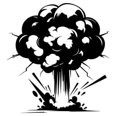 Illustration of a Black and White Explosion with Smoke and Debris Creating a Dramatic Effect in a Clear Graphic Design Style