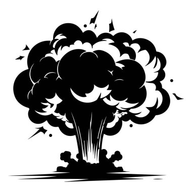 Black and White Explosion Graphic with Billowing Smoke and Debris Ideal for Illustrations and Backgrounds Related to Disasters or Catastrophes