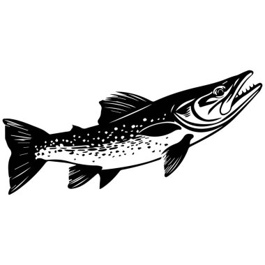 Stylized Illustration of Salmon Fish with Open Mouth and Detailed Fin Design for Nature and Wildlife Themes