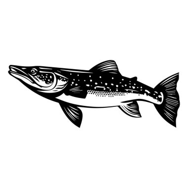 Black and White Illustration of a Spotted Fish Swimming in Profile View for Creative and Artistic Projects