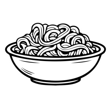 Bowl of Cooked Noodles in a Simple Black and White Style Perfect for Food Illustration and Culinary Design Projects