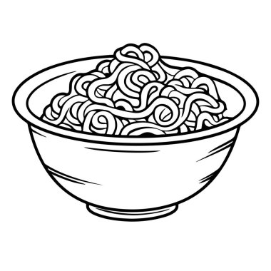 Hand-Drawn Illustration of a Bowl of Noodles with Decorative Swirls and Curves for Culinary Artwork and Food Design Projects