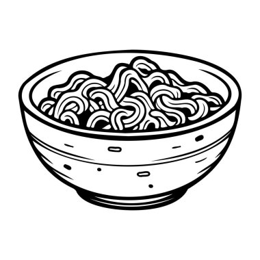 Hand-drawn Illustration of a Bowl Filled with Curly Noodles in a Simple Cartoon Style