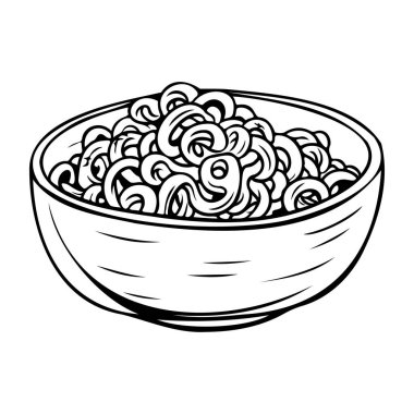 Bowl of Cooked White Pasta Noodles Hand-Drawn Illustration for Culinary and Food Art Projects