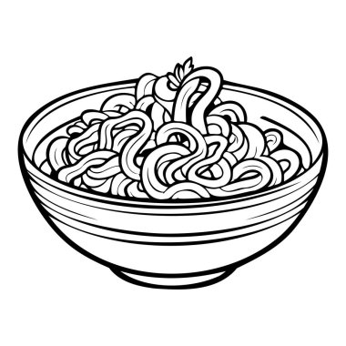 Hand-drawn vector illustration of a bowl filled with delicious noodles, showcasing intricate details and artistic appeal for food-related projects