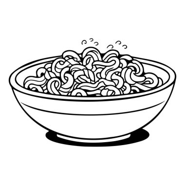 Bowl of Delicious Asian Noodles Steaming Hot Ready to Eat in Simple Line Art Style Ideal for Food Illustrations and Culinary Designs