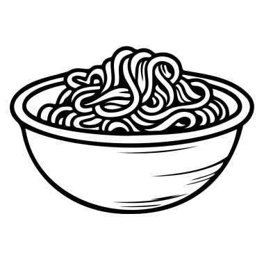 Hand-drawn Bowl of Noodles with Curly Strands, Perfect for Illustrating Asian Cuisine and Delicious Meals in a Minimalist Style